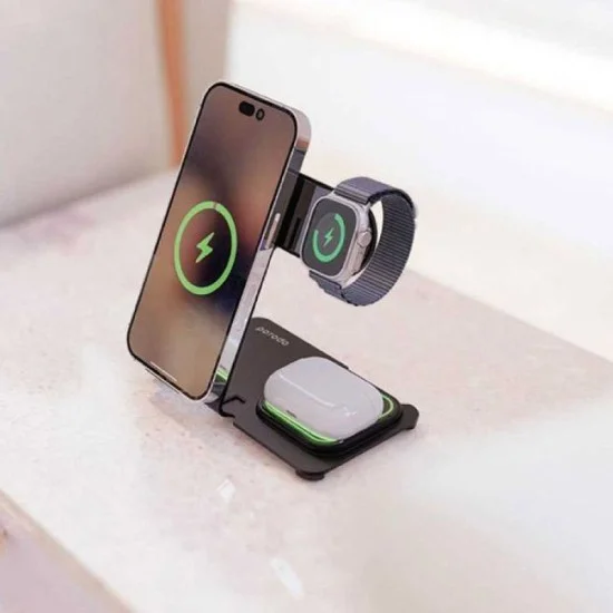 Porodo 3 In 1 Dual Coil Wireless Charging Dock - Black